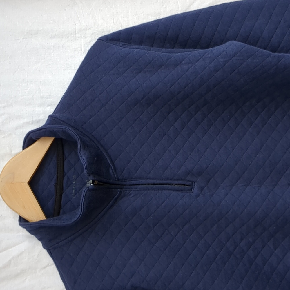 Lands' End sweater quarter zip quilted pullover navy blue large - Picture 2 of 6